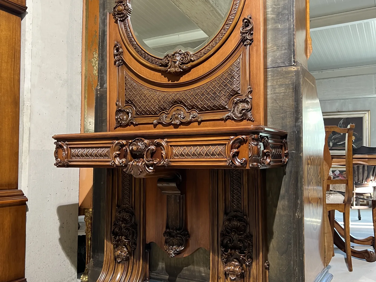 Console with mirror in solid wood